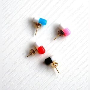 Pill Capsule Earrings 14k backing Chill Pill Stud Earrings Red and White